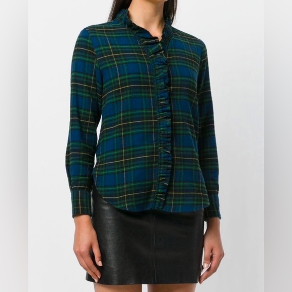 Isabel Marant Etoile Awendy Checked Ruffled Shirt‎ Blue Green Plaid 2 - Picture 1 of 8